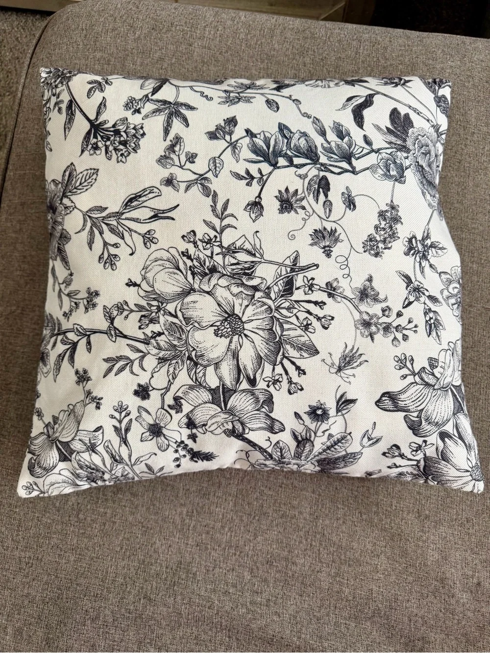 Floral Print Decorative Pillow - Black on White - Home Accents